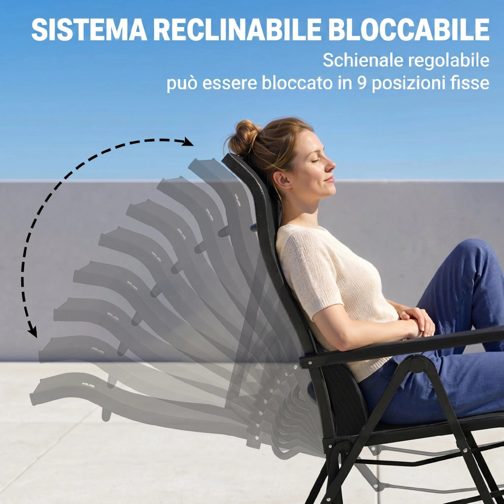 Sedia da Giardino Reclinabile Pieghevole ¨C Zephmum ¨C Nero, Respaldo Ajustable, 70x65x111 cm