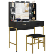 Cassettiera Toeletta con Specchio e Luce ¨C zephmum ¨C Nero, 2 Cassetti, Ripiani