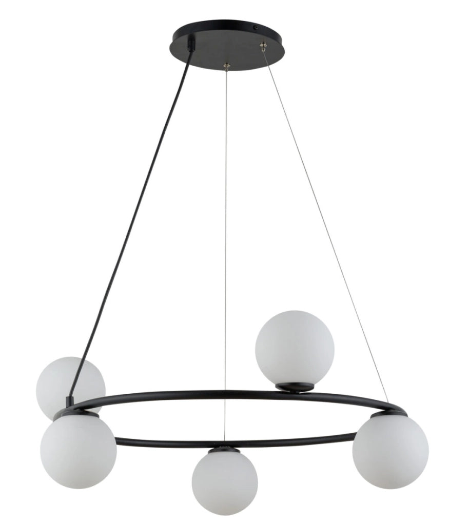 Lampadario anello nero 5 sfere bianche G9 Sigma Gama