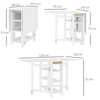 Tavolo Pieghevole da Pranzo 120x60x75 cm con 2 Ribalte e Ripiani in Truciolato Bianco