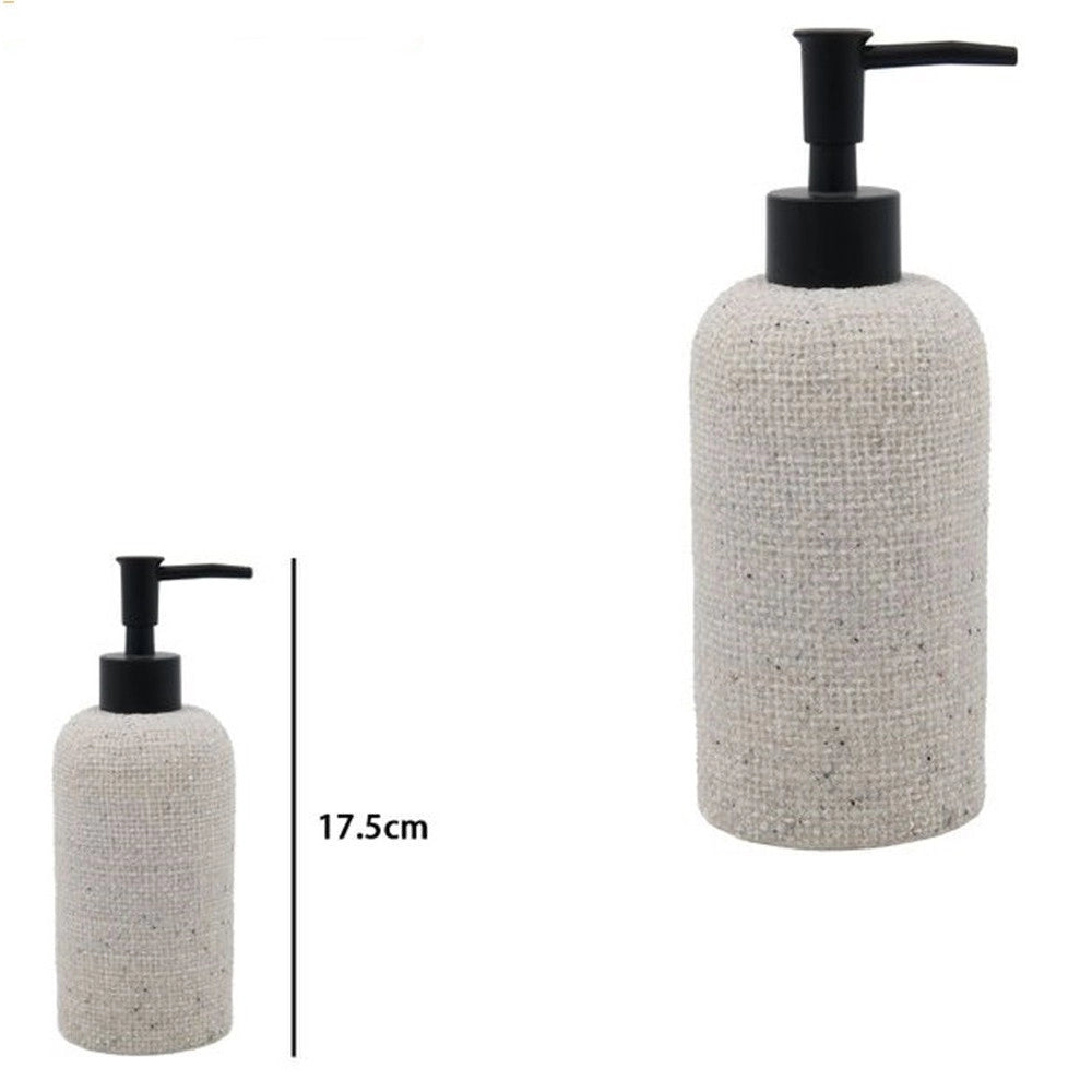 Trade Shop - Dispenser Per Sapone Liquido Effetto Tela Juta Con Pompa Nera Accessorio Bagno 87826 -