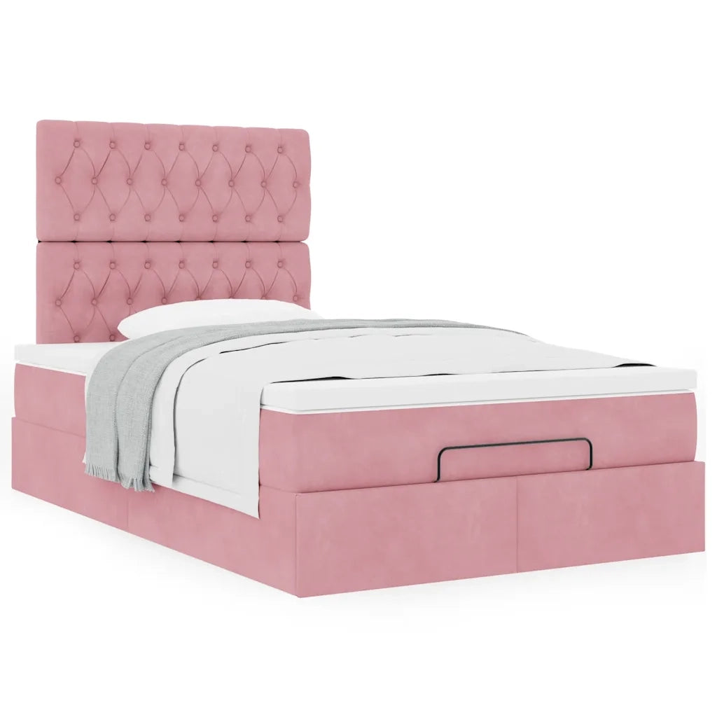 Struttura Letto Pouf con Materasso Rosa 120x200 cm Velluto 3313540