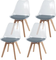 Set di 4 Sedie da Pranzo Trasparenti, Sedie da Cucina con Seduta Imbottita, Schienale Curvo e Gambe in Legno Massello, per Soggiorno e Camera da Letto, Capacità di Carico 150 kg (Grigio)