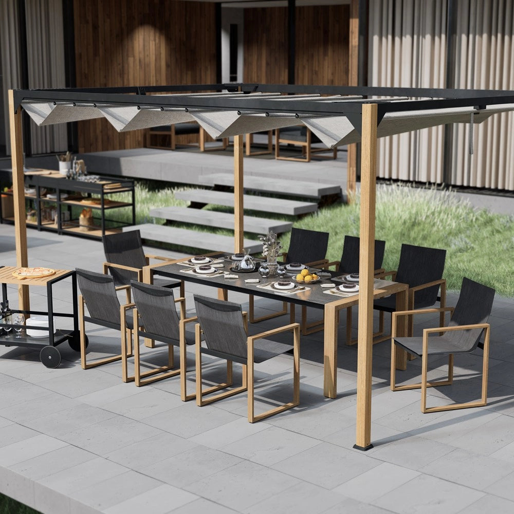 Set da pranzo per giardino DUISBURG per 8 persone tavolo e 8 poltrone antracite e marrone