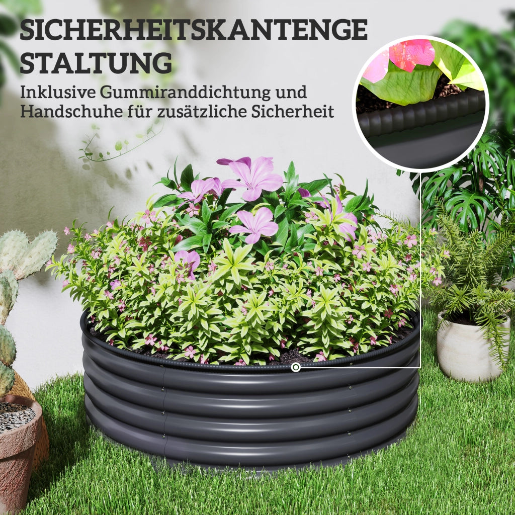 ORTO RIALZATO Ø120x43 cm Acciaio Grigio Scuro con guanti da giardinaggio