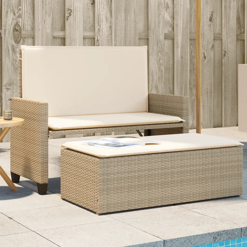 Panca da Giardino con Cuscini e Poggiapiedi Beige in Polyrattan 368411