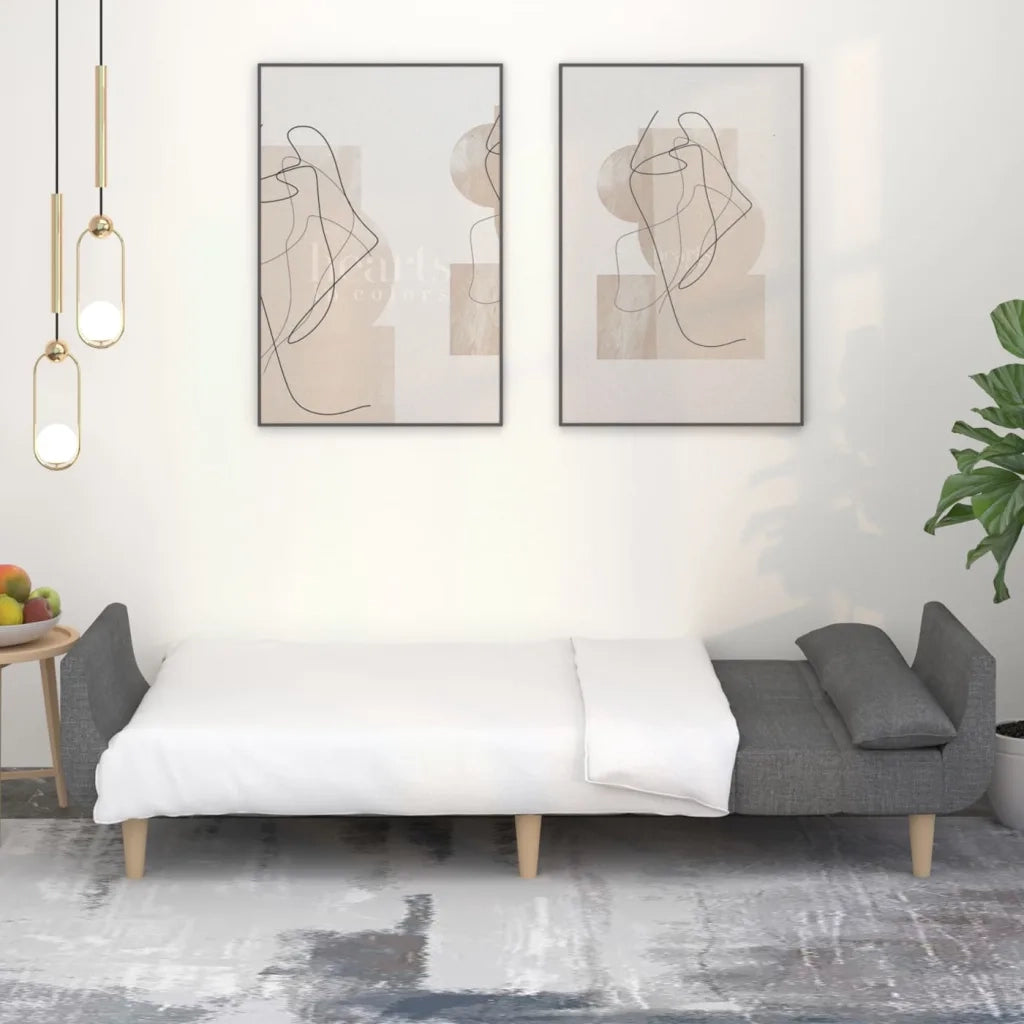 Divano letto | Sof¨¤ letto | Letto singolo a 2 Posti con 2 Cuscini Grigio Chiaro in Tessuto