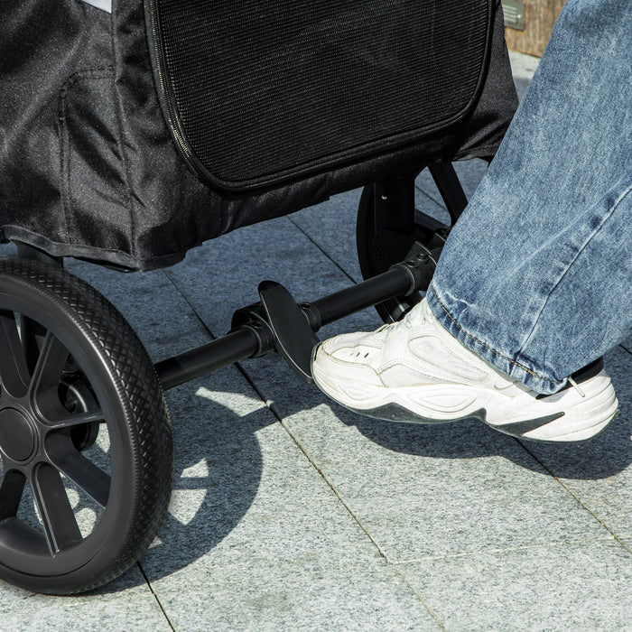 Passeggino per Cani Taglia Grande 124x67x100 cm Pieghevole con Finestre a Rete e Guinzagli Grigio