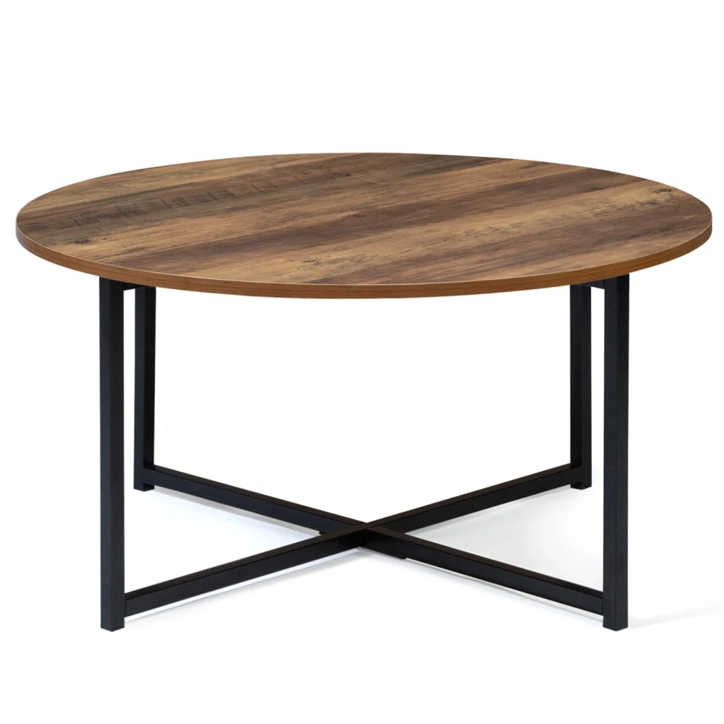 IDMarket - Tavolino rotondo 80 cm effetto invecchiato con design industriale HAWKINS