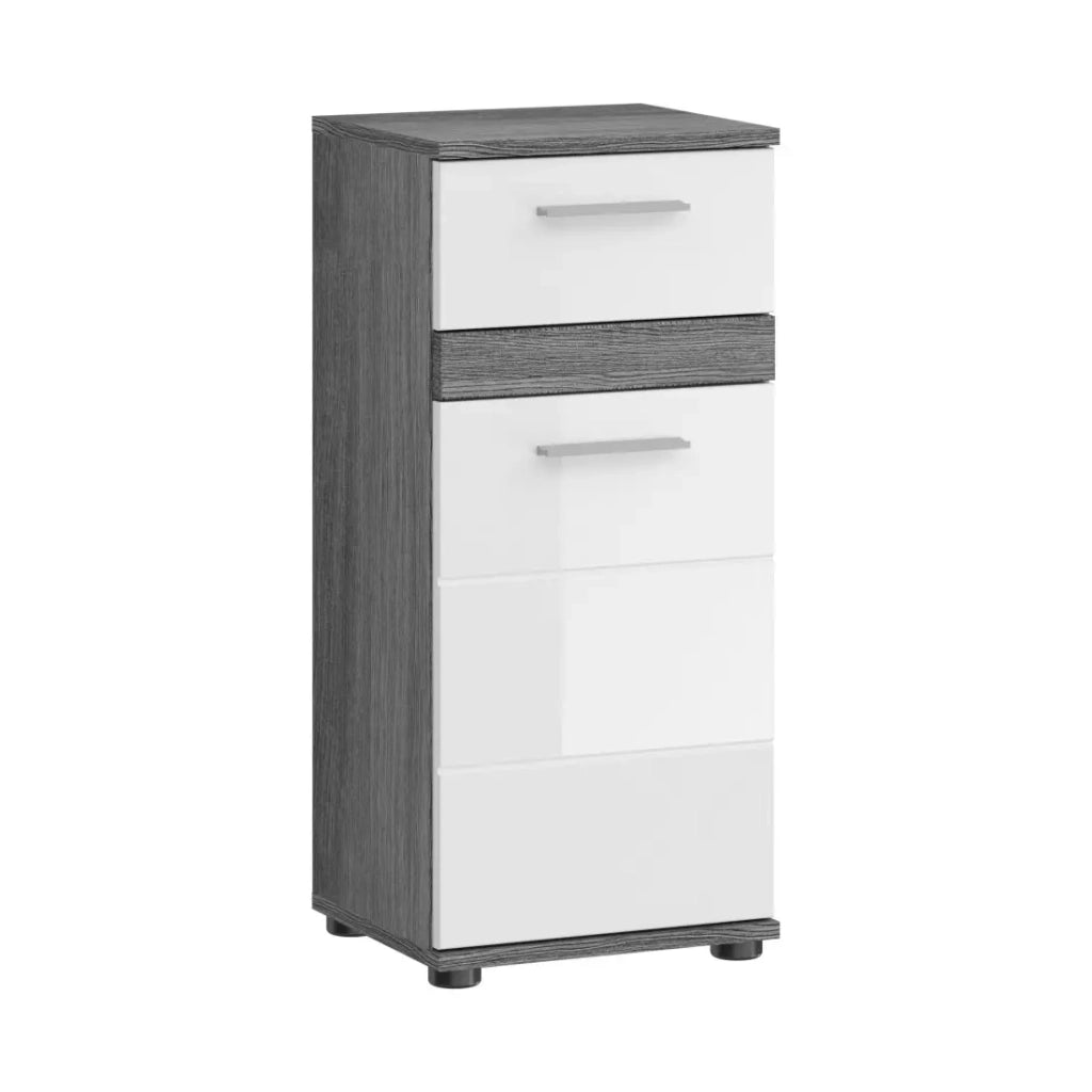 Mobiletto da bagno - Collezione WILLIAM - 2 vani, 1 porta, 1 cassetto - Colori bianco e rovere cenere