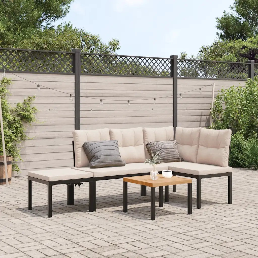 Set Panche Giardino Cuscini 4pz Nero Acciaio Verniciato Polvere 3283651