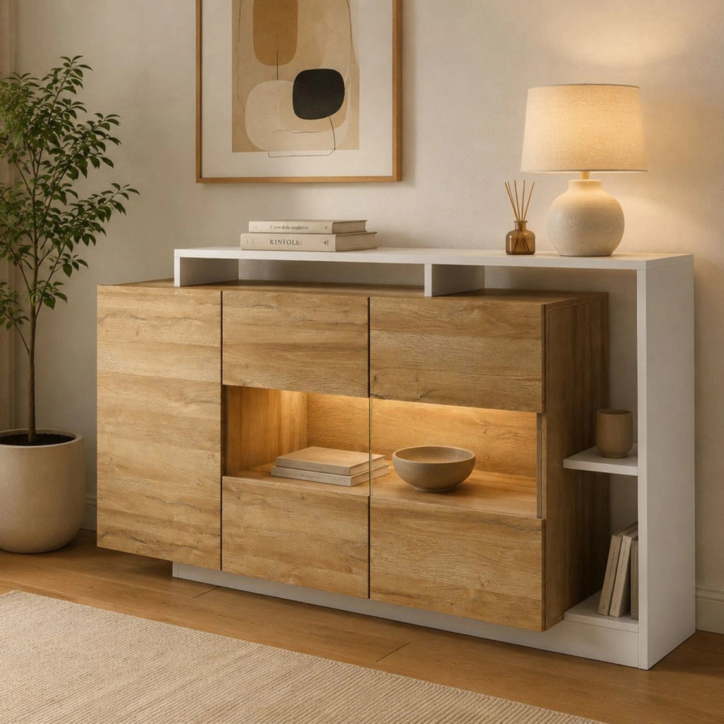 Madia Hafa, Credenza 8 Ripiani, 155x44x94h cm Marrone Rovere