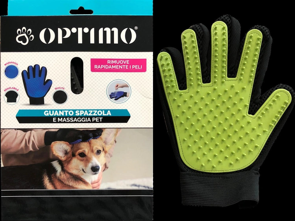 OPTIMO GUANTO SPAZZOLA E MASSAGGIA PET IN COLORE ASSORTITO