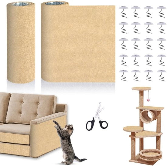 Krabmat per gatti, angolo per gatti, angolo di protezione per gatti, adesivo, 200x40cm, tagliabile, tappeto di velluto, protezione per gatti, banco, mobili, angolo di protezione per gatti, opzione per gatti (beige)