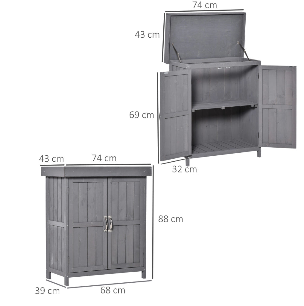 Armadio da giardino in legno grigio 79x43x92 cm con piano di lavoro e ripiano interno
