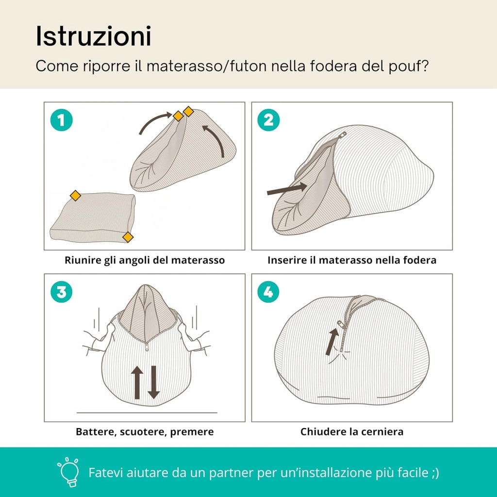 Pouf Poltrona Sacco Convertibile en Materasso/Futon Singolo Pieghevole 135x185 cm - Morbido, Tessuto di Velluto a Coste Larghe - Confortevole, Imbottitura in Schiuma (Blu Notte)