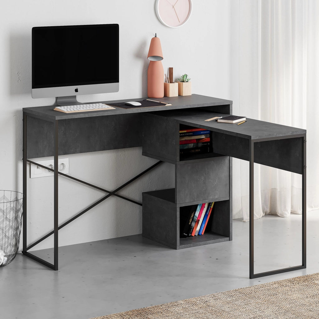 Scrivania modulare in legno "Badau" - 110 x 102 x 77 cm - Grigio