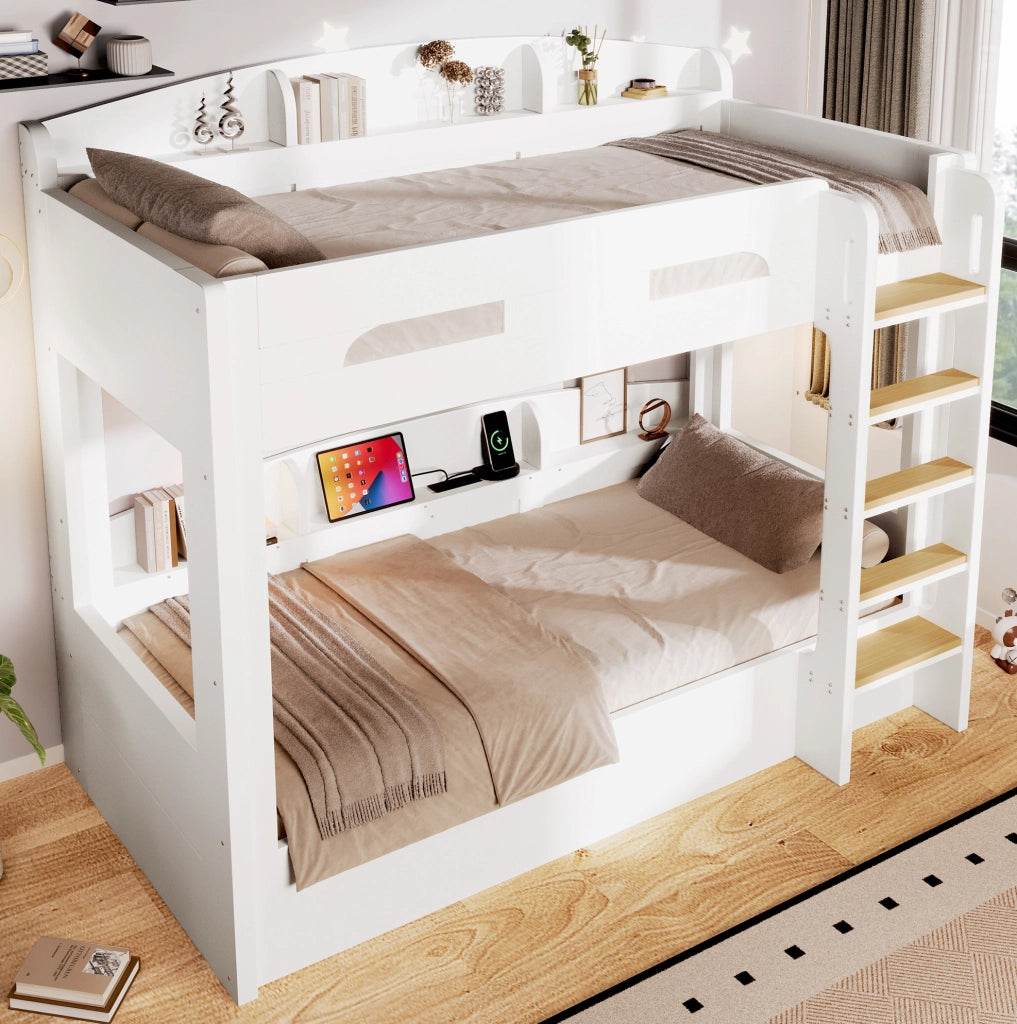 Letto a castello 90x200 cm con USB e ripiani