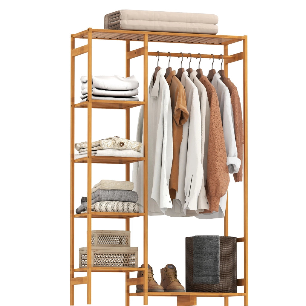 Appendiabiti in Legno di Bamb¨´ con Scaffale a 6 Ripiani ¨C Zephmum ¨C 90x30x145 cm