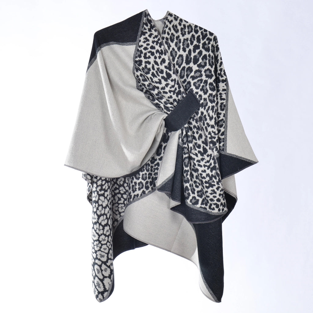Elegante e versatile scialle jacquard con stampa leopardata per donna, stile etnico autunnale, morbido e caldo.