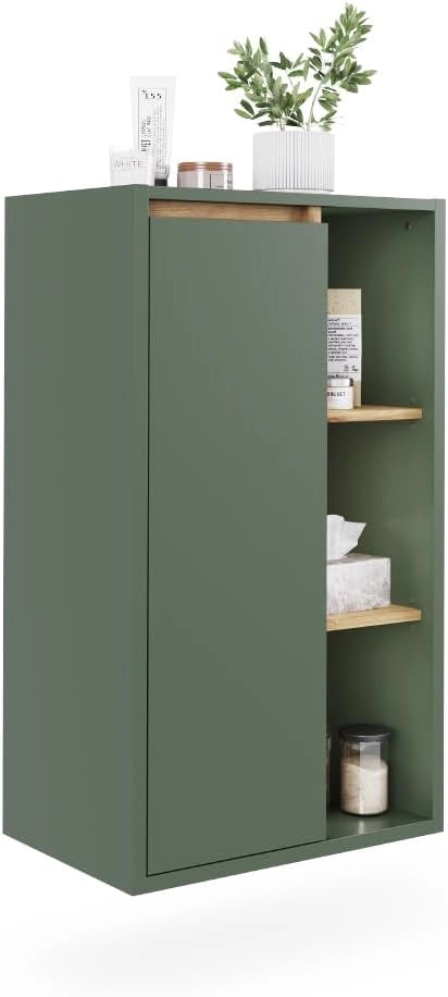 Mobiletto midi Viola, Verde/Artigianale, 50 x 86 cm con ripiani aperti, adatto per montaggio a parete e combinabile con la serie Viola