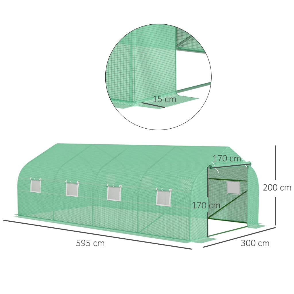 Serra a Tunnel con 8 Finestrelle Laterali e Ingresso Avvolgibile, in PE e Acciaio, 6x3x2 m, Verde