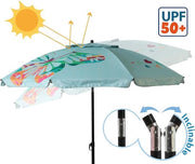 Parasole con schermo 270 cm, pieghevoli a 30° su entrambi i lati, UPF 50+, impermeabili all'acqua e al vento, stabili per terrazze, balconi e mercati, colore kaki.
