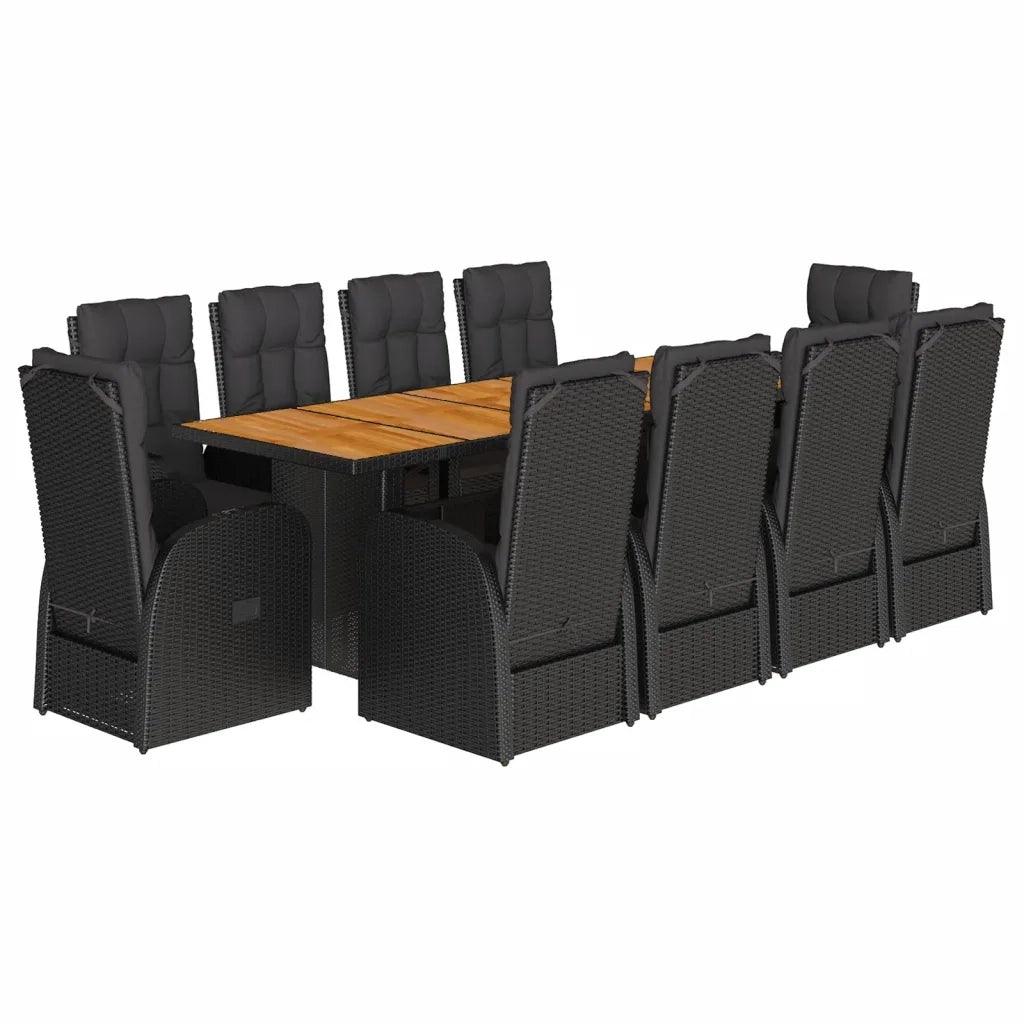 Set da Pranzo da Giardino 11 pz con Cuscini in Polyrattan Nero 3277631