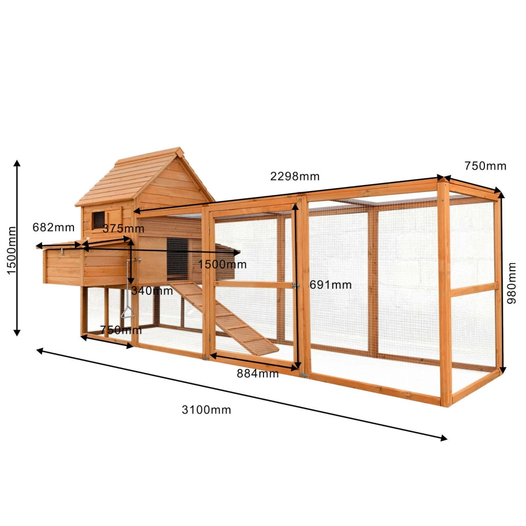 Pollaio con nidi e accesso all'aria aperta 310 cm legno rete metallica zincata marrone 16_0000582