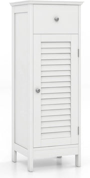 Armadietto portaoggetti da pavimento per bagno, autoportante, con 1 anta, 1 cassetto e ripiano regolabile a 3 altezze, armadio sottile, organizer per camera da letto, soggiorno, corridoio