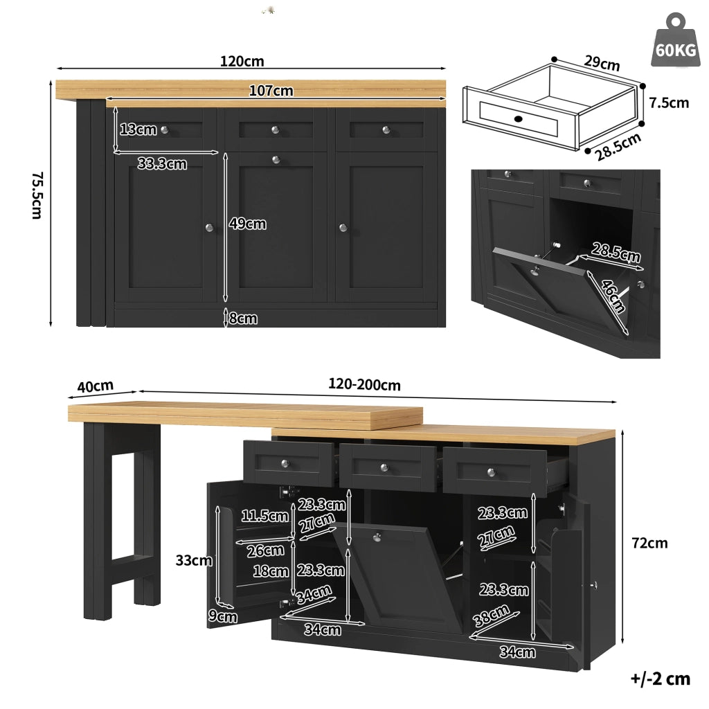 Tavolo da Bar Allungabile con Cassetto e Ripiano ¨C MINIMAL ¨C Nero, Salvaspazio