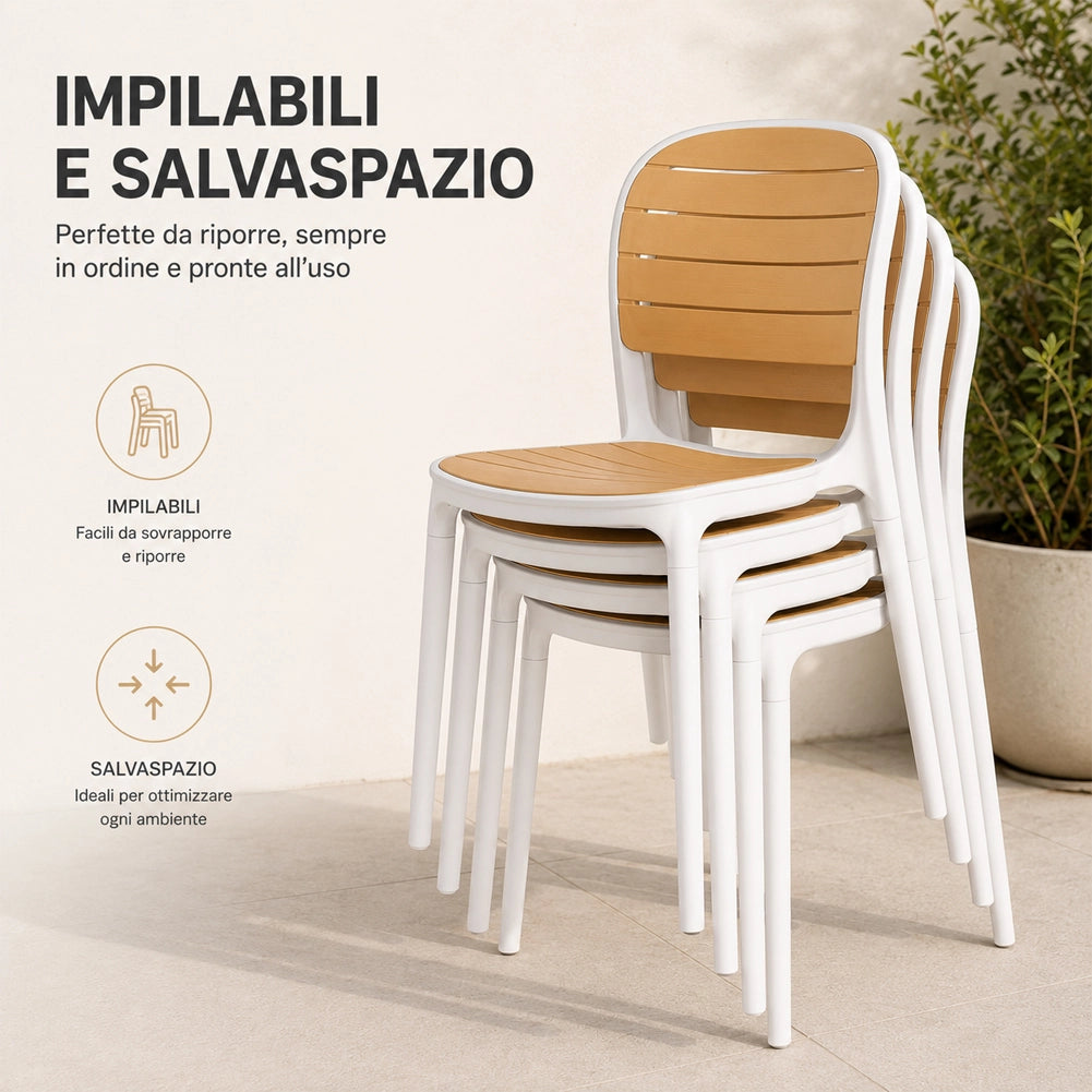 Set 4 Sedie Impilabili in Polipropilene con Schienale Portata 140kg 45x55.5x82cm