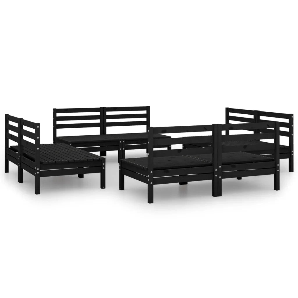 Set Divani da Giardino 8 pz Nero in Legno Massello di Pino 3082416