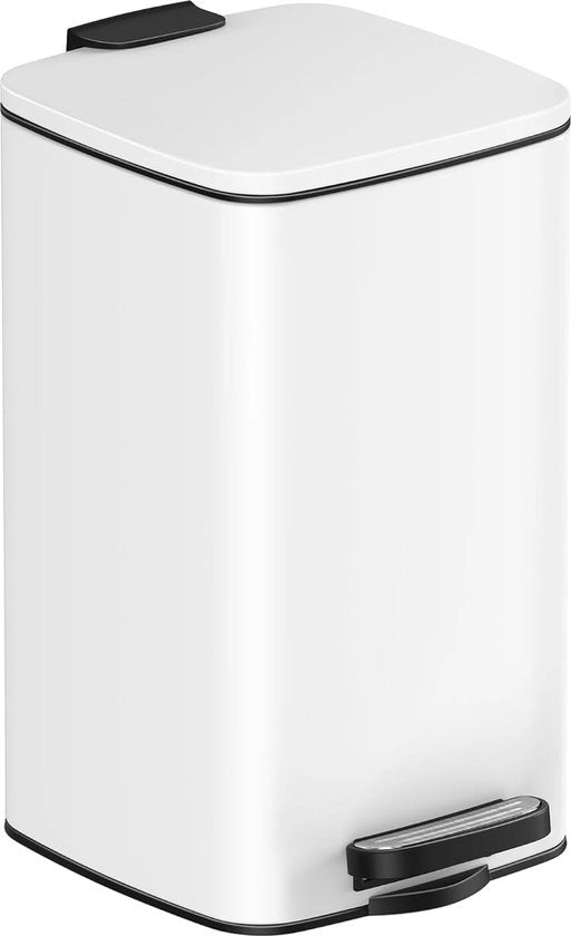 Bacetto per la spazzatura, 8 litri, contenitore per rifiuti bagno, piccolo contenitore per rifiuti, per piccole aree, con coperchio, Softclose, acciaio, bianco, LTB591W0802.