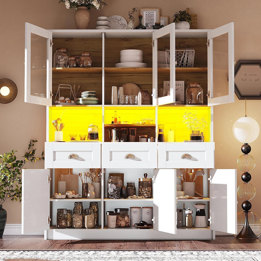 Credenza Cucina Alta 140x40x175cm - Xylo - Luci LED RGB Regolabili, Bianco/Nero