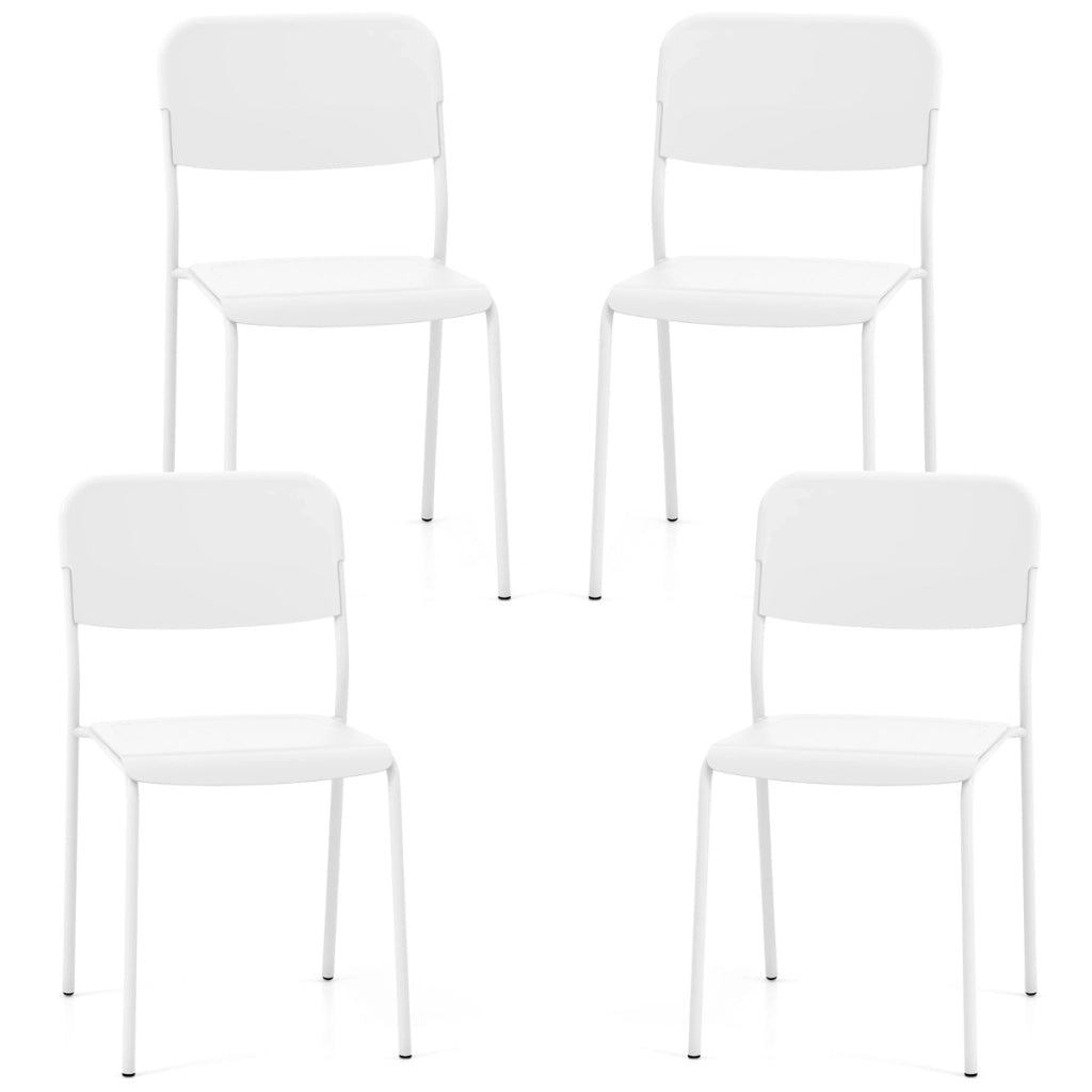 Set di 4 sedie da pranzo moderne, Sedie da cucina accumulabili con schienale inclinato e gambe metalliche Bianco-Sedie da pranzo