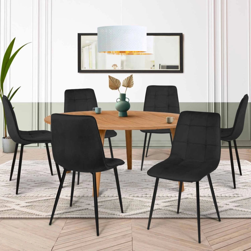 IDMarket - Set di 6 sedie da pranzo MILA in velluto nero