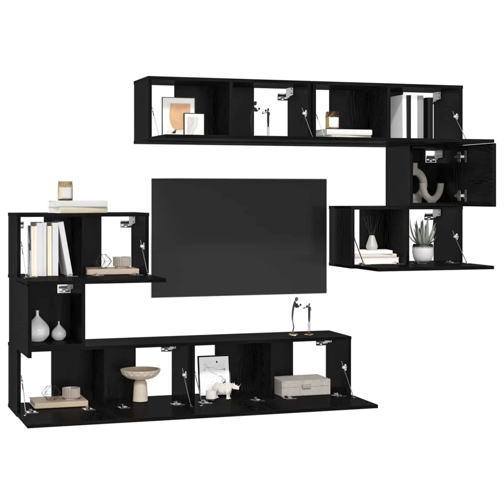 Set mobile TV 8 pcs Rovere Nero Legno multistrato 3393217