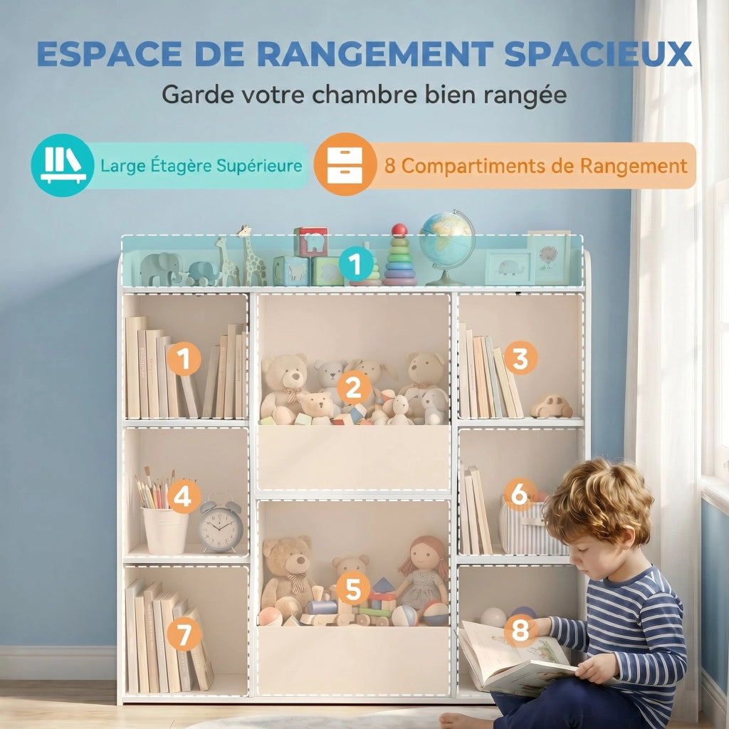 Libreria per bambini con 8 scomparti e ripiano superiore ¨C Minimal ¨C Bianco 104x29x101.5 cm