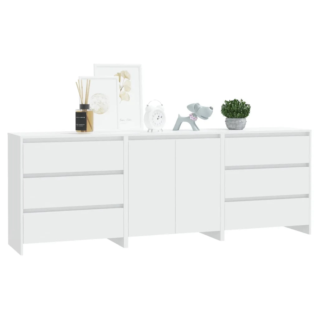 Credenze 3 pz | Madia | Buffet da pranzo | Armadio da pranzo Bianche in Legno Multistrato