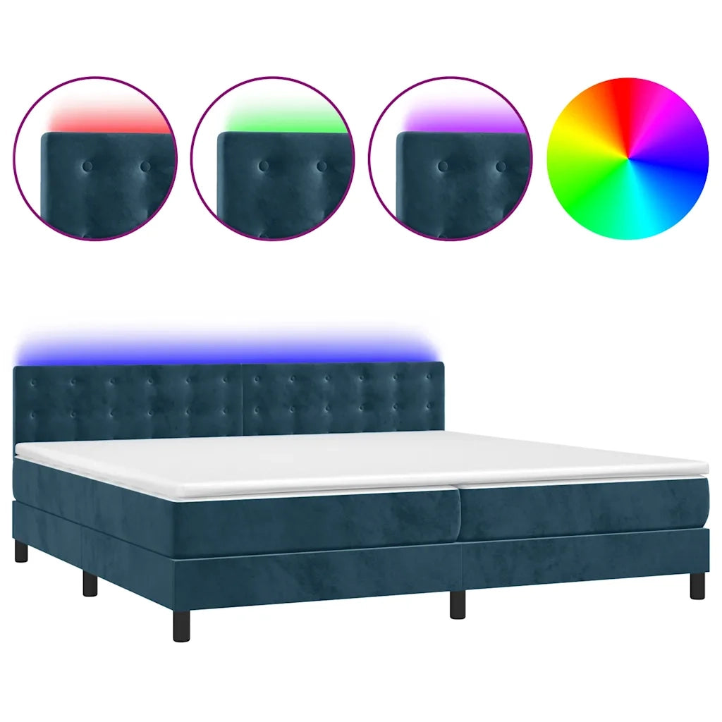 Letto a Molle con Materasso e LED Blu Scuro 200x200 cmcod mxl 122883
