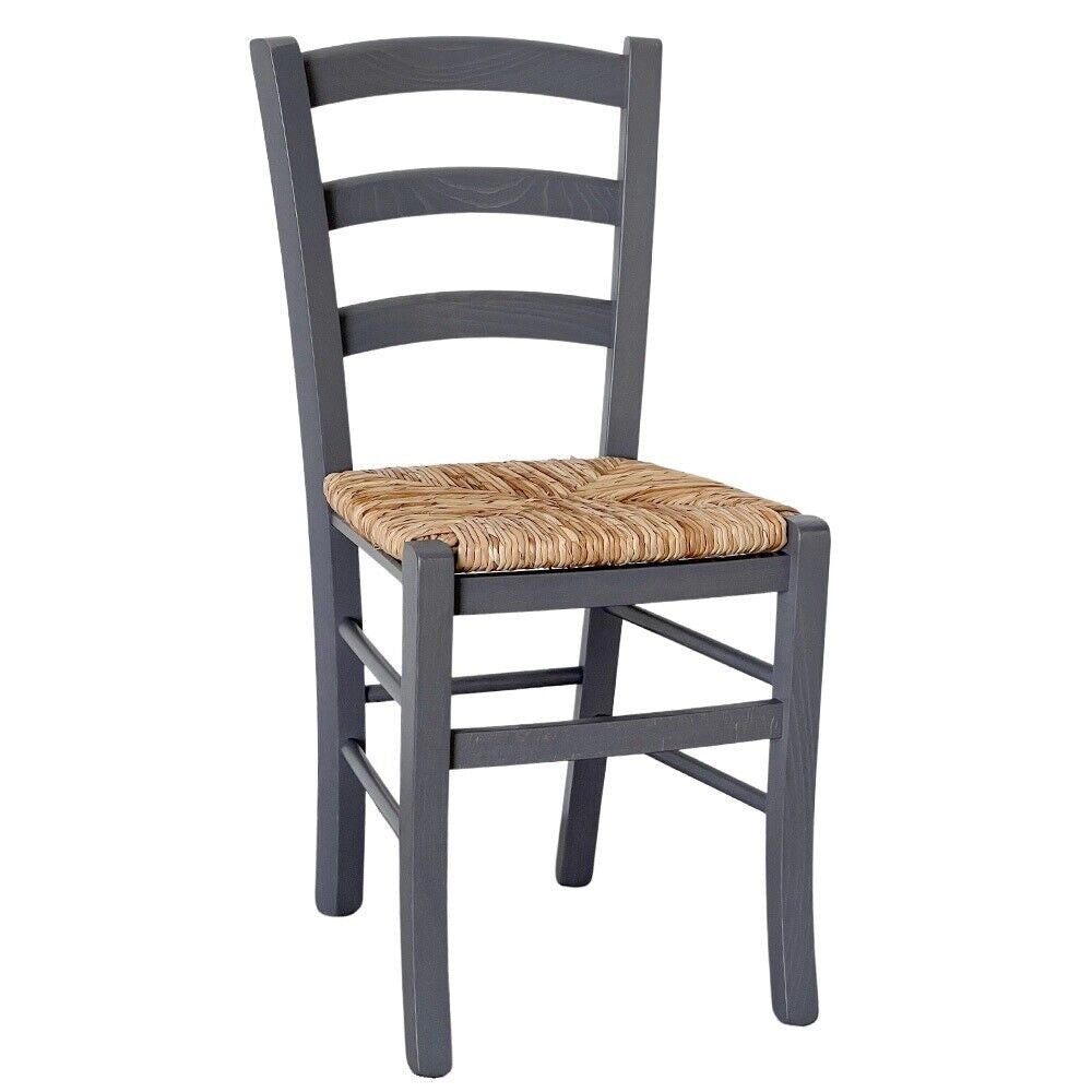 Sedia legno venezia grigio con seduta in paglia di riso