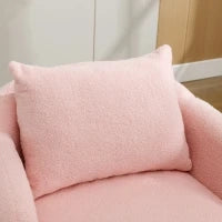Poltrona Relax Moderna in Velluto Teddy con Cuscino, Seduta Extra Spessa, Struttura in Legno Massello,71x72x71cm - Poltroncina da Salotto, Rosa