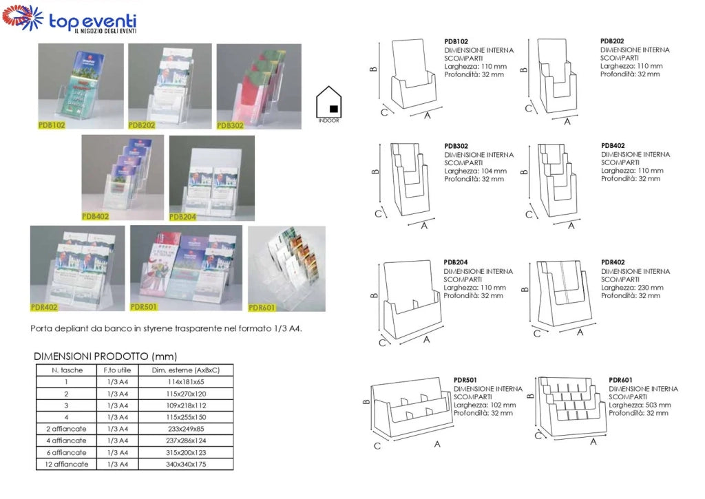 Porta depliant in plexi 6 Tasche 1/3 A4