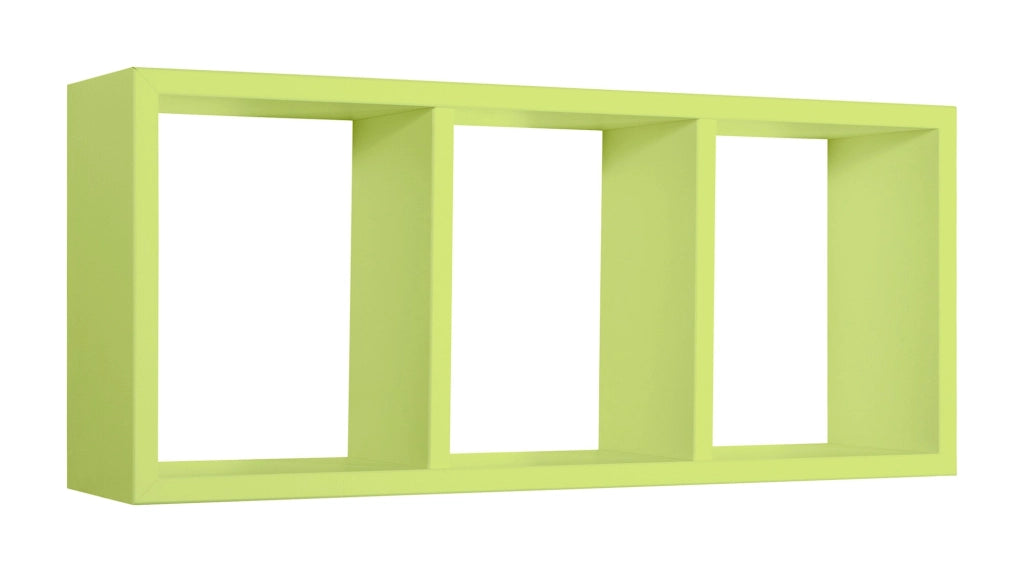 Mensola Rettangolare 3 Scomparti da Parete 70x30x15.5 cm in Fibra di Legno Tristano Verde