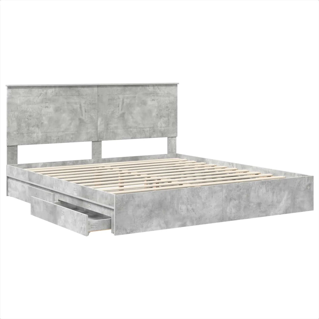 Letto con Contenitore con testiera Grigio cemento 200 x 200 cm