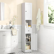 Armadietto da bagno in metallo con 2 ante e 5 ripiani regolabili, autoportante, bianco, 30 × 30 × 180,34 cm