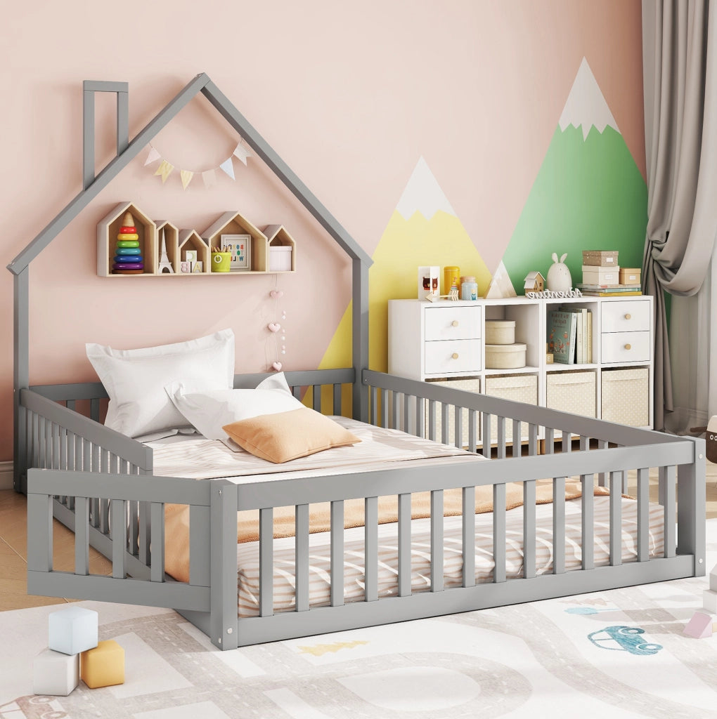 Letto per bambini 140x200 cm camino creativo; pino e MDF; grigio (Senza materasso)