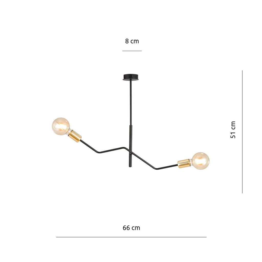 Sospensione Industrial 2 Luci Sugu Acciaio Nero E Oro Bracci Regolabili