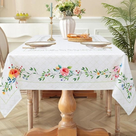 Tavolo con fiori rettangolari, tovagliato da tavola impermeabile con foglie di fiori selvatici, poliestere, lavabile, tovagliato da tavola per cucina, pasti, feste, primavera/estate (140 x 180 cm)